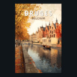 Affiche Bruges Belgique Illustration Voyage Art Vintage<br><div class="desc">Conception de déplacement vectoriel rétro de Bruges. Bruges,  connue sous le nom de "Venise du Nord",  est une ville médiévale pittoresque en Belgique,  célèbre pour ses charmants canaux,  son architecture historique et son chocolat de classe mondiale.</div>