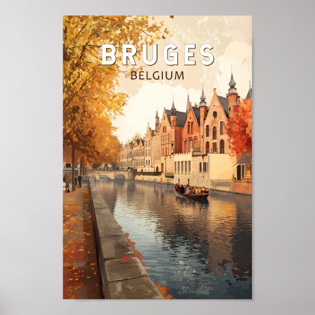 Affiche Bruges Belgique Illustration Voyage Art Vintage (Devant)