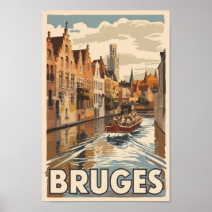 Affiche Bruges Belgique Illustration Voyage Art Vintage