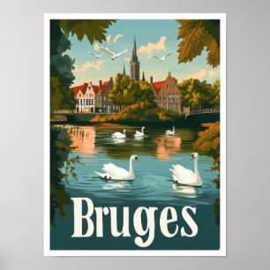 Affiche Bruges Belgique Vintage voyage d'art Illustration