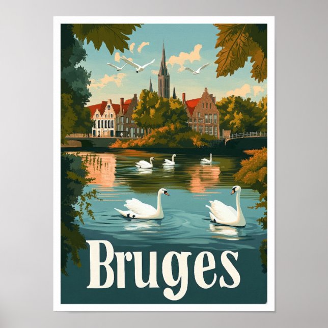 Affiche Bruges Belgique Vintage voyage d'art Illustration (Devant)