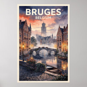 Affiche Bruges Belgique Voyage Rétro
