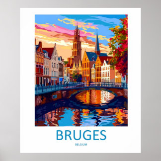Affiche Bruges Belgium Illustration Travel Art Vintage