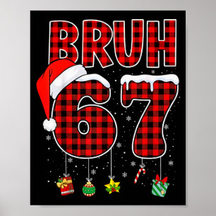 Affiche Bruh 67 Six Seven Mème Amusant Noël Rouge Carreaux