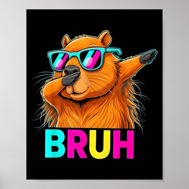 Affiche Bruh Dab Castor Rétro Lunettes Dabbing Marmot Fu (Devant)