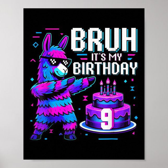 Affiche Bruh Dabbing C'est Mon Anniversaire De 9 Ans Llama (Devant)