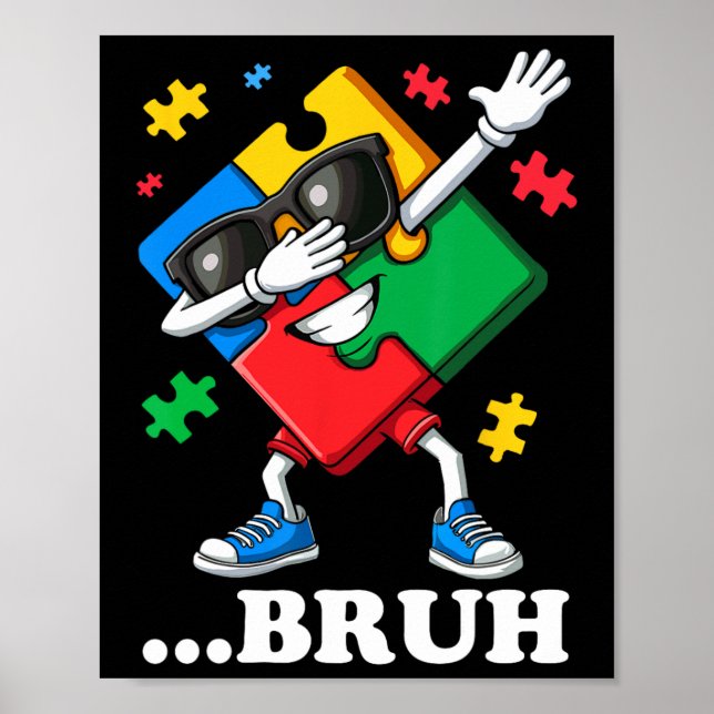 Affiche Bruh Dabbing Puzzle Funny Kids Boys Mens Autisme (Devant)