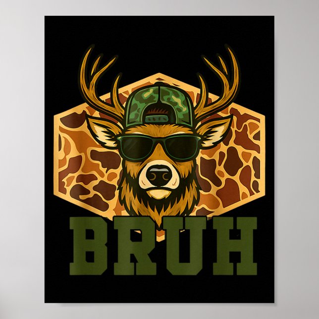 Affiche Bruh Deer Funny Deer Hunting Camo Hat Youth Teens  (Devant)