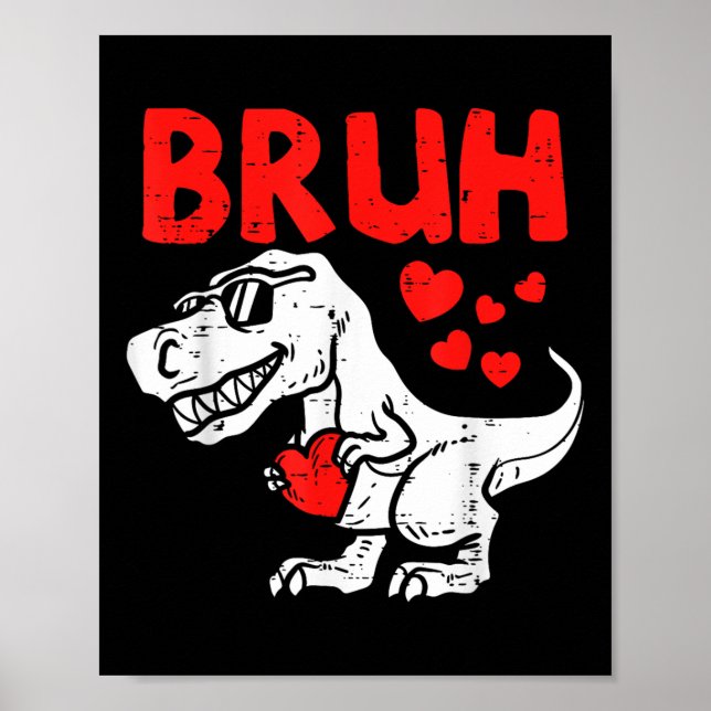 Affiche Bruh Dinosaur Rétro Valentines Garçons Hommes Enfa (Devant)