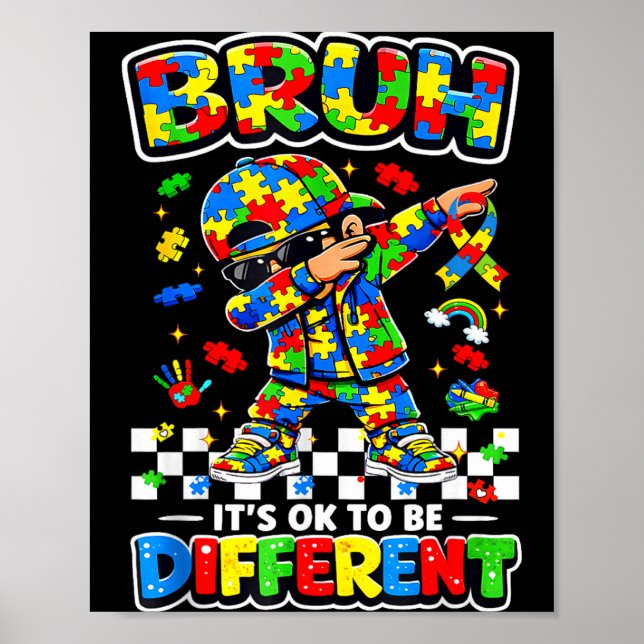 Affiche Bruh être différent puzzle autisme sensibilisation (Devant)