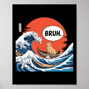 Affiche Bruh Grande Vague Kanagawa Drôle de Surf Japonais