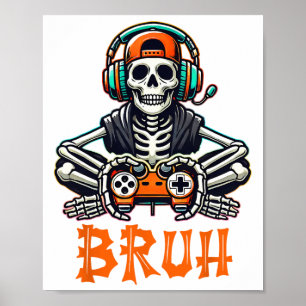 Affiche Bruh Halloween Garçons Enfants Gamer Mens Skeleton