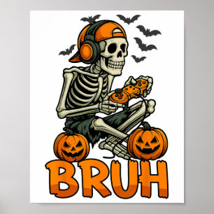 Affiche Bruh Halloween Garçons Enfants Gamer Mens Skeleton