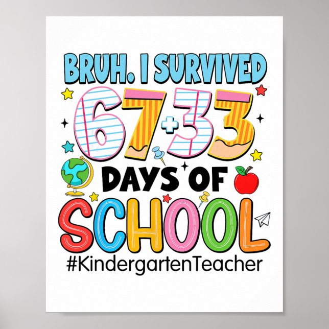 Affiche Bruh j'ai survécu 67+33 jours d'école maternelle (Devant)