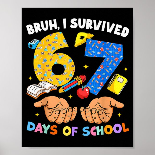 Affiche Bruh j'ai survécu 67 jours d'école Six Seven Meme  (Devant)