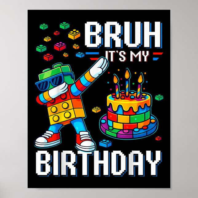Affiche Bruh Son Anniversaire Maître Constructeur Blocs (Devant)