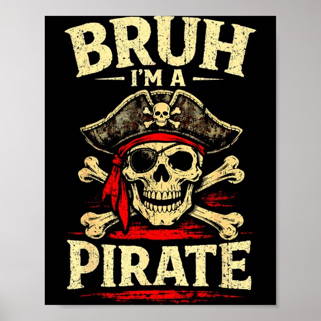 Affiche Bruh un crâne de pirate un cache-œil un chapeau à  (Devant)