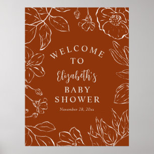 Affiche Brûlé Orange Botanique Baby shower Floral Bienvenu