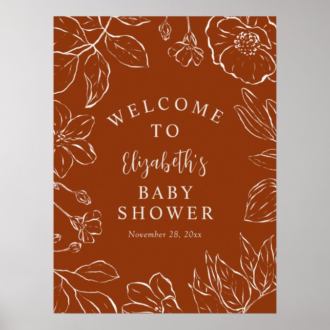 Affiche Brûlé Orange Botanique Baby shower Floral Bienvenu (Devant)