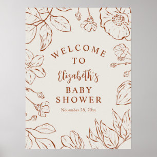 Affiche Brûlé Orange Botanique Baby shower Floral Bienvenu