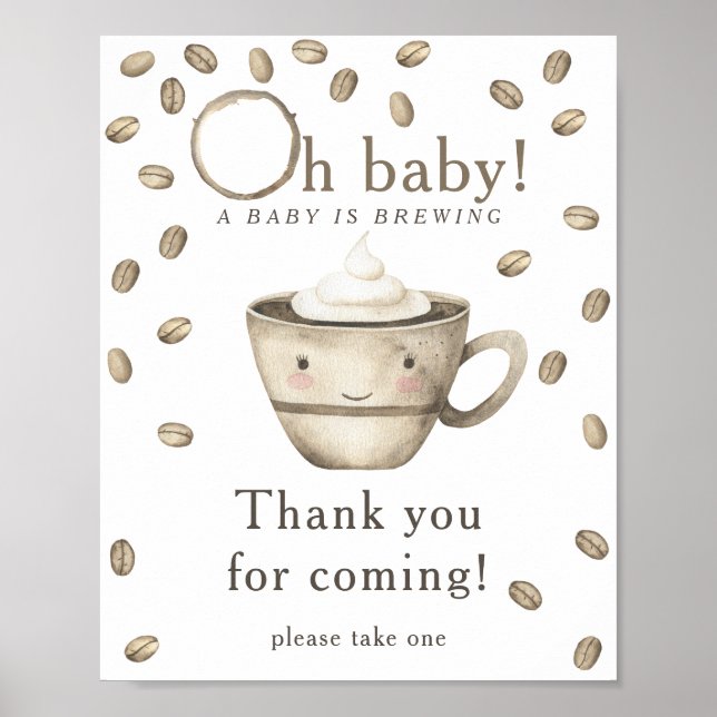 Affiche Brûler du Merci de baby shower de café pour venir (Devant)