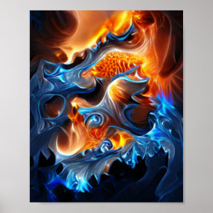 Affiche Brûler le feu et la spirale glaciaire art fractal