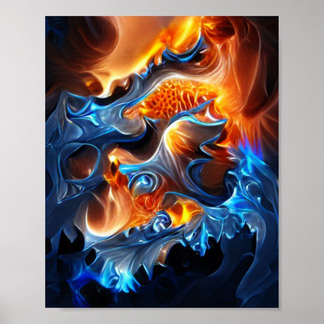 Affiche Brûler le feu et la spirale glaciaire art fractal (Devant)
