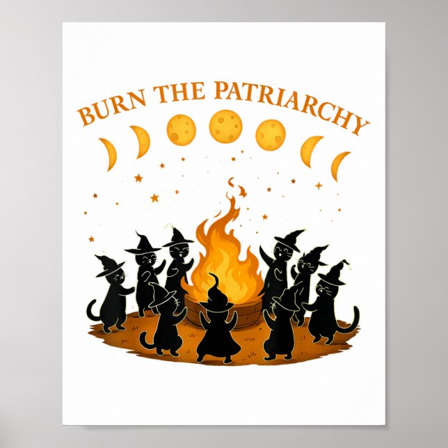 Affiche Brûler Le Patriarcat Chat Sorcière Feministe Drôle (Devant)