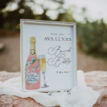Affiche Brunch au champagne et Fête des mariées Bubbly Bie<br><div class="desc">Poster de bienvenue de la Fête des mariées de Brunch Champagne. La plupart du texte est modifiable. Cliquez sur Personnaliser pour modifier. Objets correspondants dans notre magasin Cava Party Design.</div>