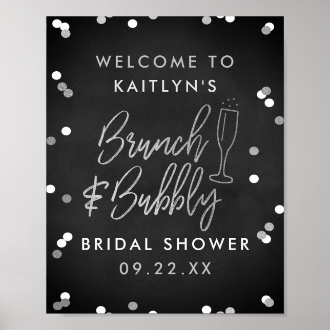 Affiche Brunch & Bubbly Confetti Fête des mariées Bienvenu (Devant)