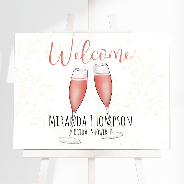 Affiche Brunch de bienvenue et champagne Fête des mariées  (Bridal Shower welcome poster sign. with whimsical calligraphy script. )