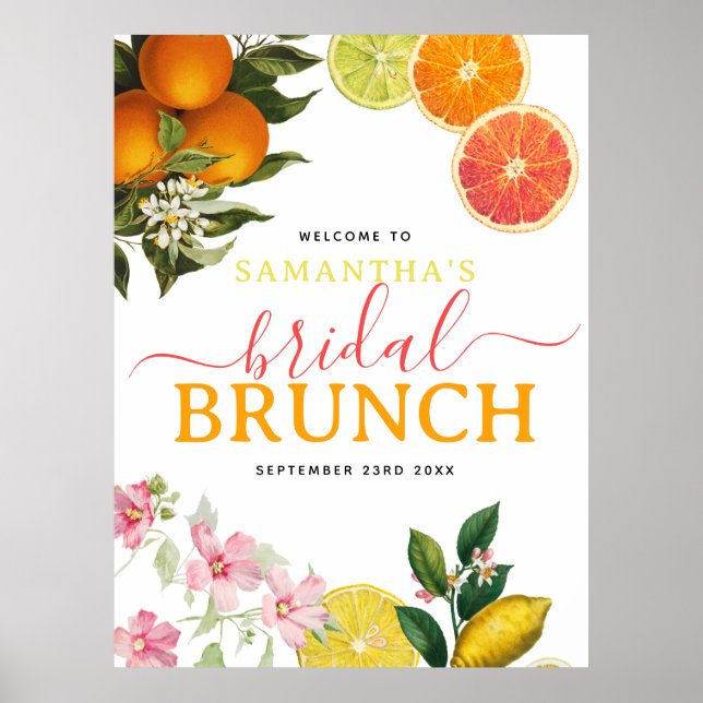 Affiche Brunch de mariage aux agrumes aquarelle Réception  (Devant)