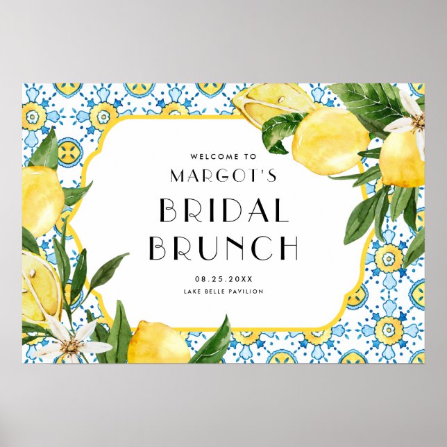 Affiche Brunch de mariage méditerranéen au citron à l'aqua (Devant)