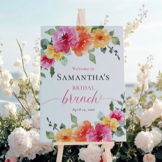 Affiche brunch de mariée rose vif orange peony