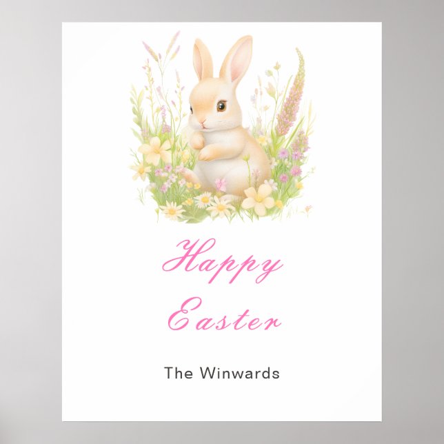 Affiche Brunch de Pâques Lapin de Printemps (Devant)