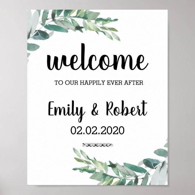 Affiche Brunch of watercolor leaf Foliage Wedding (Devant)