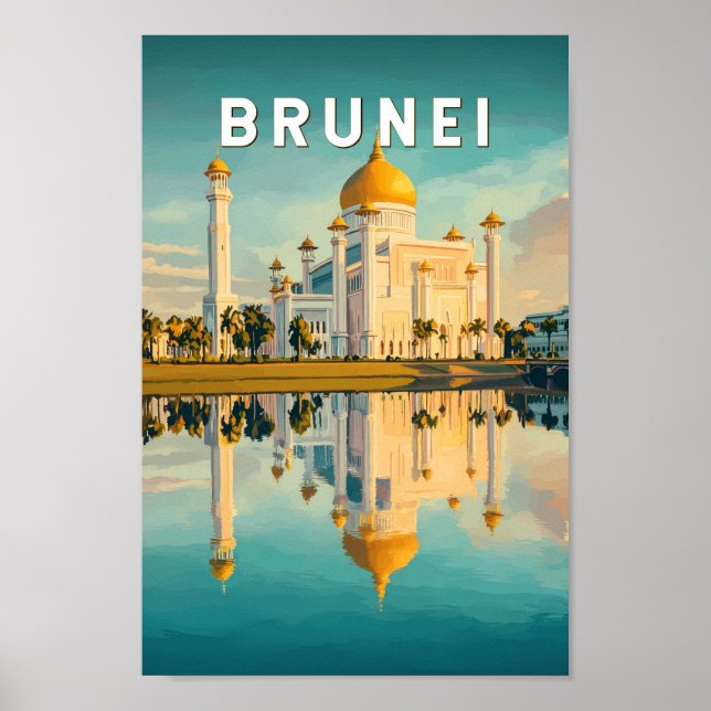 Affiche Brunei Illustration Voyage Art Vintage (Devant)