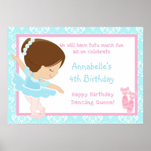Affiche Brunette Ballerina & Blue Damask