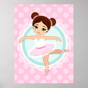 Affiche Brunette Ballerina - Fille danseuse de ballet rose