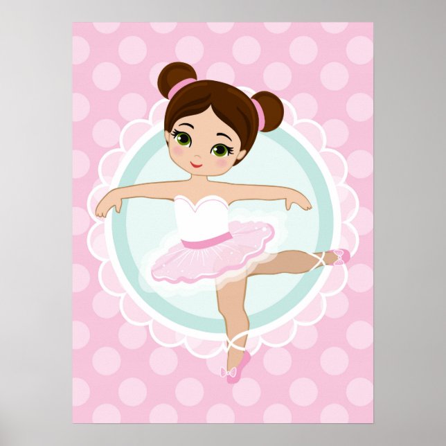 Affiche Brunette Ballerina - Fille danseuse de ballet rose (Devant)