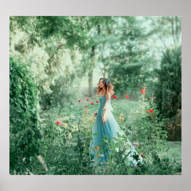 Affiche Brunette Princess : Aquarelle de la forêt de fées (Devant)