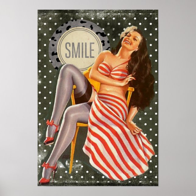 Affiche Brunette Rire Pin-up Girl (Devant)