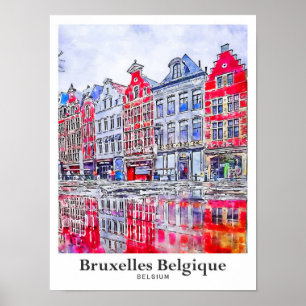 Affiche Bruxelles Belgique Aquarelle Voyage