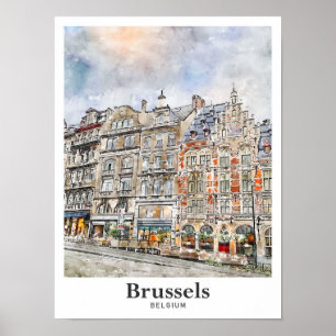 Affiche Bruxelles Belgique Art Voyage Aquarelle Main tirée