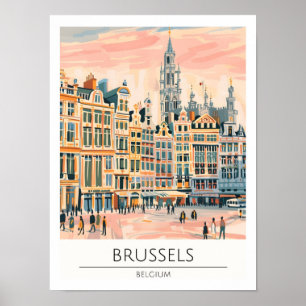 Affiche Bruxelles Belgique Illustration d'art vintage Voya