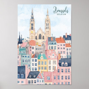 Affiche Bruxelles Belgique Peinture Gouache Illustration V