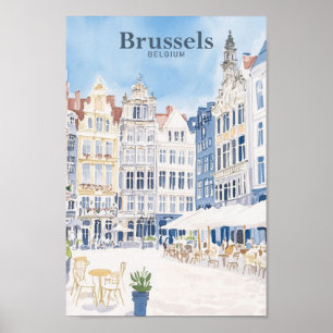 Affiche Bruxelles Belgique Peinture Gouache Illustration V