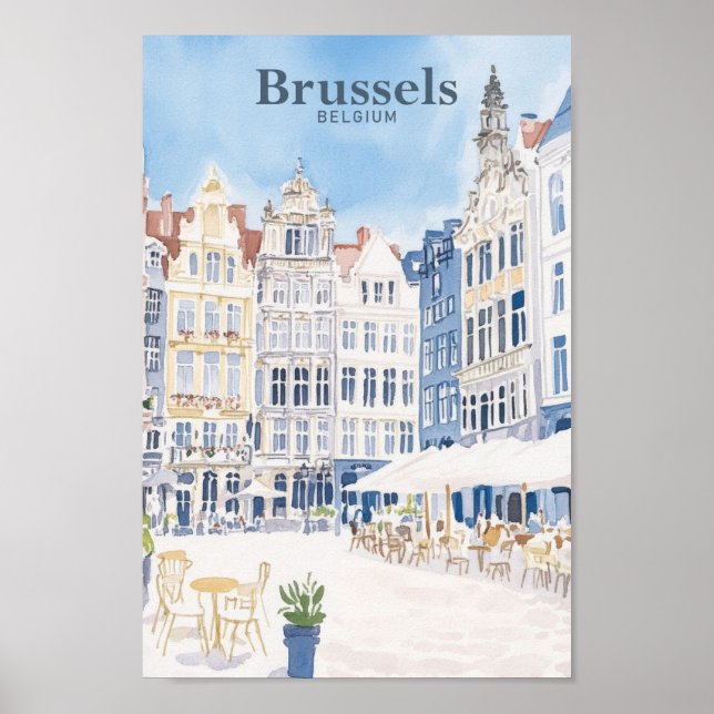 Affiche Bruxelles Belgique Peinture Gouache Illustration V (Devant)