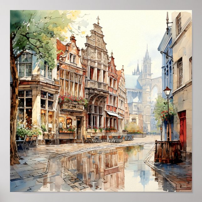 Affiche Bruxelles Belgique Travel Watercolor Art Imprimer (Devant)