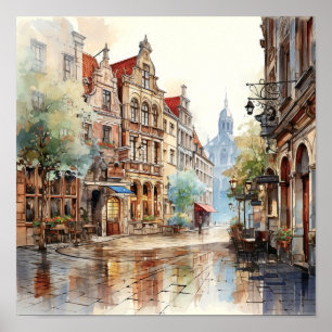 Affiche Bruxelles Belgique Travel Watercolor Art Imprimer